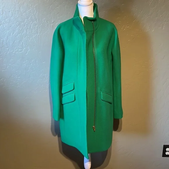 J Crew Sz 00 Kelly Green Stadium Cloth Wool Coat - Picture 4 of 9
